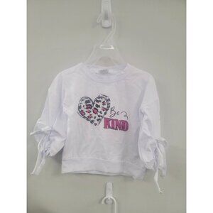 Girls White "Be Kind" Sweatshirt With Heart Graphic & Bow Sleeves 2T